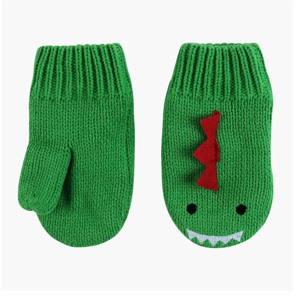 Zoocchini Devin The Dinosaur Green Knit Mittens 6-12 Months